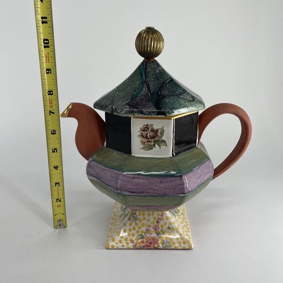 MacKenzie Childs Torquay Coffee Tea Pot Lid Kelp Urchin - Picture 9 of 16